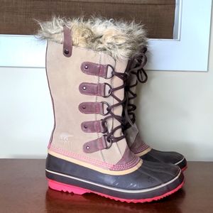 Sorel Joan of Arctic Sand Suede Fur Cuff Winter Snow Boots Women's 11